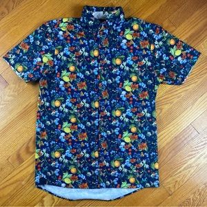 Fried Denim NYC Button Up Short Sleeve Floral Citrus Shirt Size Medium
